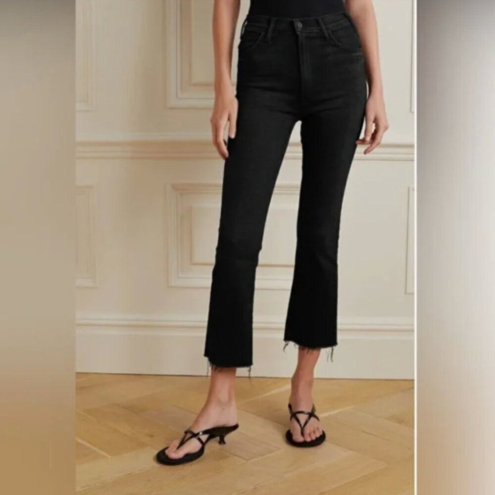 MOTHER The Hustler Ankle Fray Jeans in Encounters at night Black Size 24